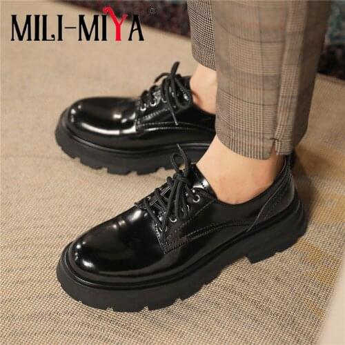 MILI-MIYA Round Toe Thick Bottom Leisure Shoes Preppy Style Young Lady Daily Wear Simple Design Solid Cross Tied Women Pumps