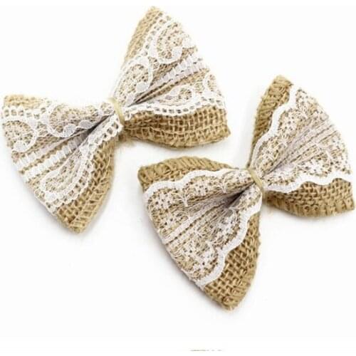 10pcs Vintage Natural Jute Burlap Hessian DIY Ribbons Bowknot Burlap Scrapbooking Lace Ribbon Jute Craft Wedding Decoration