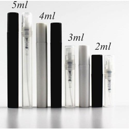 100pcs/lot 2ml 3ml 4ml 5ml Small Plastic Perfume Spray Bottle White/Black/Clear Sample Mist Sprayer Atomizer Pump Perfume Bottle