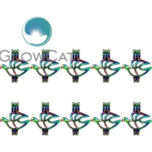 10X C61 Rainbow Colors Cute Birds Beads Cage Jewelry Making Perfume Essential Oil Diffuser Pearl Cage Locket Pendant