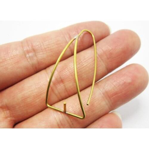 Brass ear wire hooks 41.2x18.7mm Triangle brass earlobe with ball setting Boho earrings findings R862