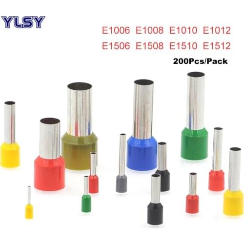 200Pcs Tube Insulated Cord End Crimp TerminalElectrical Wire Connector E1006~E1512 Cable Brass Ferrules VE 18-16AWG 1.0-1.5mm2