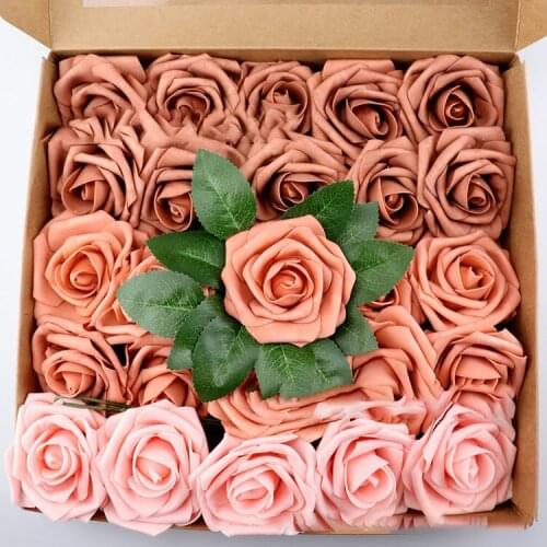 25PCS/Box DIY Wedding Bouquet Artificial Rose With Storage Box Silk Fake Flower PE Foam Rose Wedding Car Decor Wedding Decor