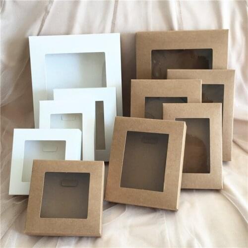 30Pcs DIY Paper Box With Window White/Kraft Paper Gift box Jewelry Displays Packaging Wedding Home Party Muffin Packaging Boxes