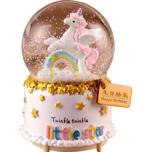 3D Crystal Ball Music Box Luminous Rotating LED Light Girl Child Gift for Birthday Christmas Moon Crystal Snowing Unicorn Lights