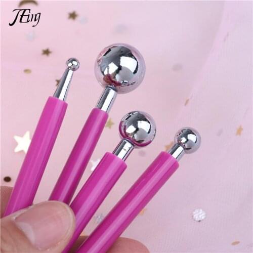 4PCS/set DIY Stainless Steel Baking Pen Cookie Cutters Flower Sugarcraft Metal Ball Modelling Set Fondant Cake Decorating Tools