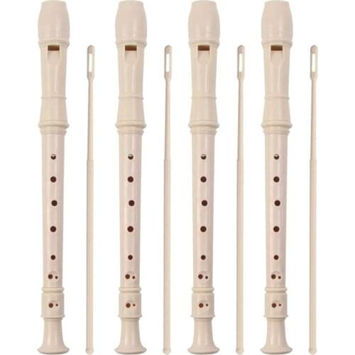 4 Pack 8 Hole Plastic Flute with Cleaning Rod and Instruction, German Style