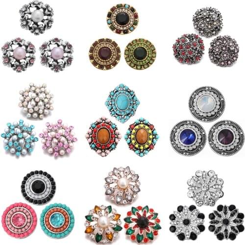 6pcs/lot New Snap Jewelry Flower 18mm Crystal Snap Button For Snaps Bracelet Jewelry DIY Accessories