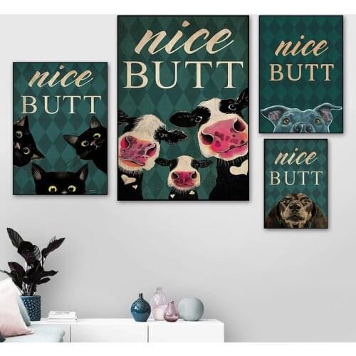 Black Cat Shark Cows Dog Vintage Canvas Paintings Funny Bathroom Posters and Prints Wall Art Picture for Living Room Home Decor
