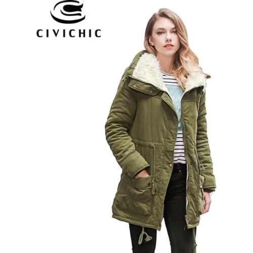 CIVICHIC 2020 Winter Fleece Parka Women Adjustable Waist Warm Coat Mid Long Velvet Overcoat 11Color Plus Size Thick Outwear DC11