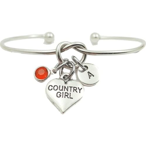 Country Girl Retro Creative Initial Letter Monogram Birthstone Adjustable Bracelet Fashion Jewelry Women Gift Pendant