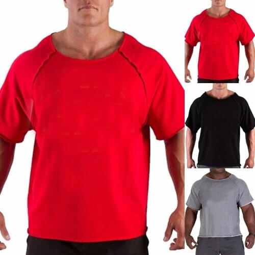 2021 New Mens O-neck T-shirt Fitness Bodybuilding T Shirt High Street Summer Short-Sleeved Casual Cotton Tops Men Clothing