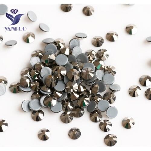 YANRUO 2058HF Jet Hematite Hot Fix Iron On Stones And Crystals Glass Rhinestones Stones Clothes