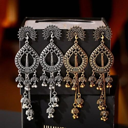 Classic Water Drop Long Jhumka Indian Earrings Fashion Jewelry Peacock Gypsy Bell Tassel Statement Afghan Egypt Turkish