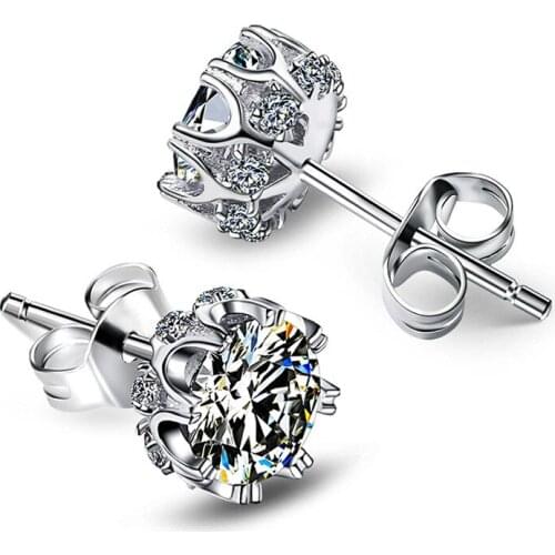 Megin D Classic Simple Snowflake Planted White Gold Zircon Copper Stud Earrings for Women Lover Friend Fashion Gift Jewelry