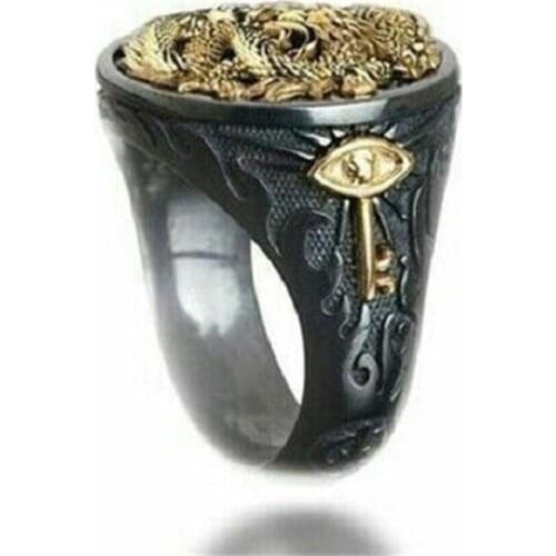 Classic Gold Black Dragon CZ Stone Rings for Men Vintage Punk Cool Street Finger Ring Boys Gift Hip Hop Jewelry Accessoires