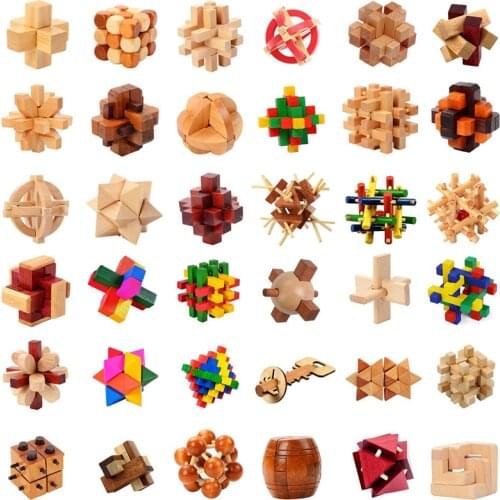Classic Wooden Puzzle IQ Brain Teaser Kong Ming Lock Lu Ban Lock 3D Wooden Interlocking Burr Puzzles Game Toy For Adults Kids