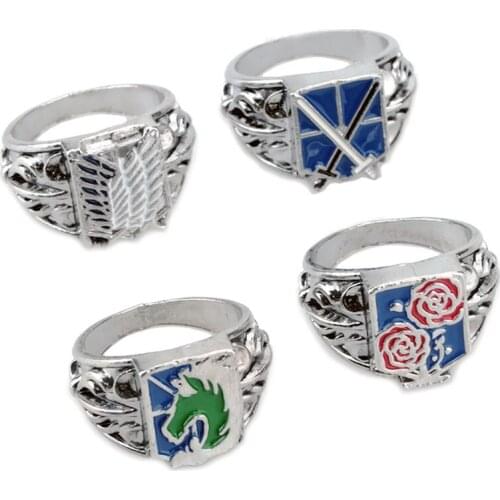 Anime Attack on Titan Ring Wings Of Liberty Rose Sword Flag Finger Rings For Women Men Jewelry Cosplay Party Alloy Rings