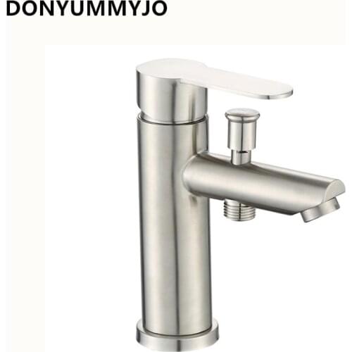 DONYUMMYJO 1pc 304 Stainless Steel Nickle Finished Bathroom Basin Hot And Cold Water Tap With Aangle Valve Deck Mounted