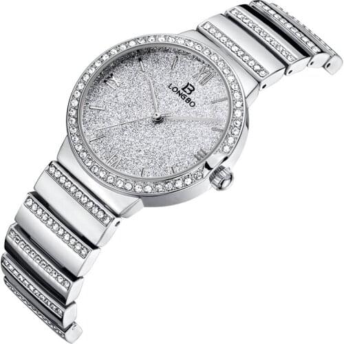 Fashion Longbo Top Brand Luxury Diamond Watches Gold Sliver Full Steel Exquisite Rhinestone Dourado Quartz Lady Gift Wristwatch