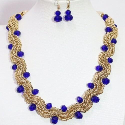 Fashion style silver-color and gold-color copper plated chain necklace earring with colorful crystal elegant women jewel B1272