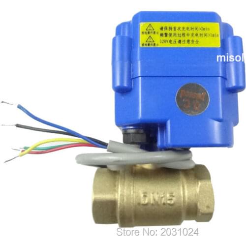 Motorized valve brass, G1/2" DN15, 2 way, CR05, electrical valve, motorized ball valve
