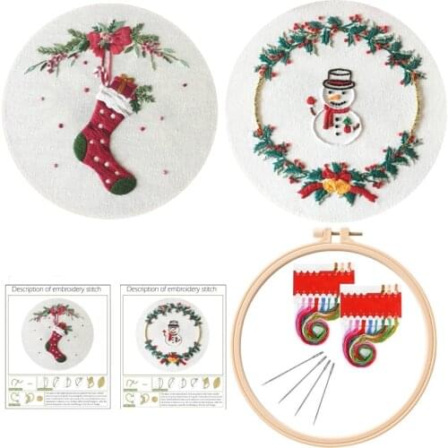 Christmas Stocking Embroidery Kits for Beginners Snowman Embroidery Set Christmas Series Embroidery Patterns English Description