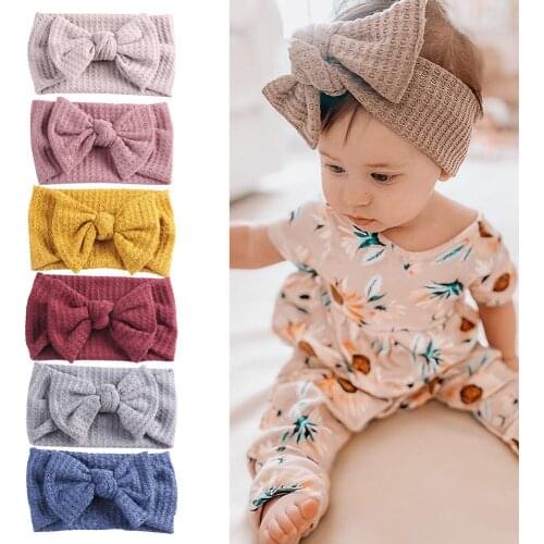 16pcs New Baby Girls Waffle Knitted Headbands Kids Turban Wide Head Wraps Children Lace Bows Knot Headwear Hair Accessories