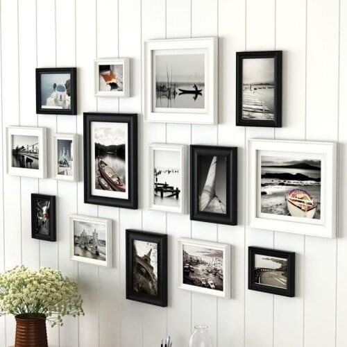 Retro Wall Hanging Picture Frame Black & White Frames Set Home Background Decor Family Photo Frames Marcos Para Fotos 15pcs Q