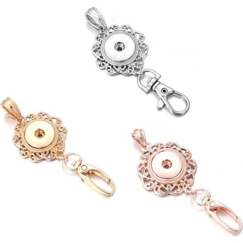 New Snap Jewelry 18mm Metal Rose Gold Snap Button Keychains Keyring Pendant Layard For Women Gift ZF013