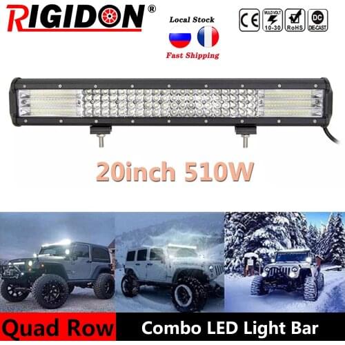 RIGIDON 20inch 510w quad rows movable bracket Led work light 9D LED light bar offroad 4x4 car light 12V 24V Fog Light