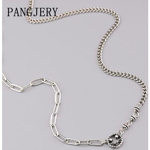 PANGJERY 925 Sterling Silver Hollow Smiley Face Necklaces for Women New Fashion Simple Funny Geometric Engagement Jewelry Gifts