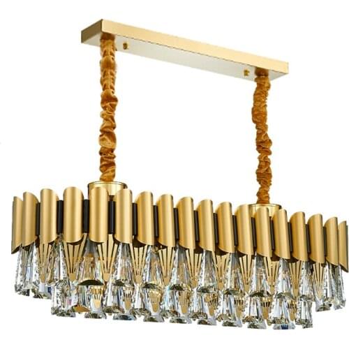 Postmodern Oval Stainless Steel Crystal Chandelier Hanging Lamp Lighting Lustre Chandelier Lighting Fixture For Dinning Room