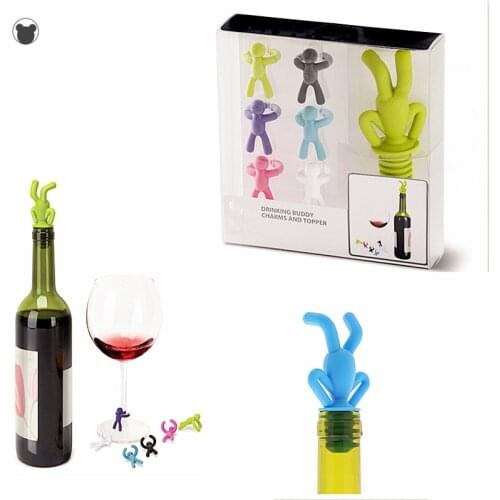 7PCS Silicone wine stopper bottle boston drinking buddy Party Wine glass marker bar accessories champagne stopper cocktail cork