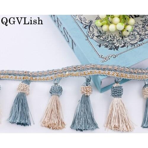 QGVLish 12M/lot Sequins Curtain Tassels Fringe Lace Trim DIY Sewing Sofa Fabrics Curtain Accessories Lace Ribbon Belts Trims