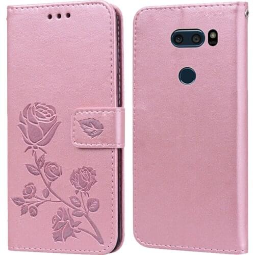 Luxury Leather Flip Book Case for LG V30 Plus V30+ H930 H931 H932 H933 Vs996 Ls998u Us998 Rose Flower Wallet Case Phone Cover