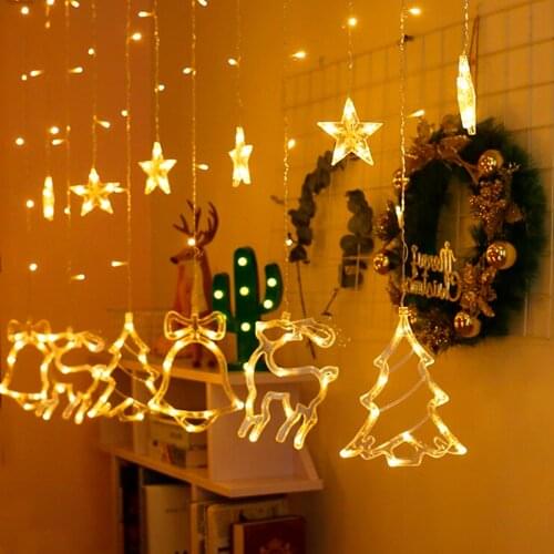 Christmas Deer Star LED Fairy String Light Garland Christmas Home Decorations Curtain Christmas Holiday Lighting Decoration Room