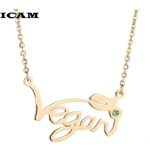 ICAM Silver Gold Vegan Necklace Letters Vegan Pendant Vegetarian Choker Vegan Jewelry Gift for Vegetarian People