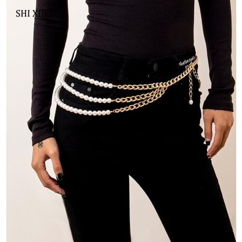 SHIXIN Layered Tassel Pearl Waist Chain Belt Female Fashion Womens Luxury Belt Chain Lanyards Dresses Accessories Waist Jewelry