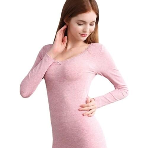 Women Thermal Underwear Body Warm Long Jhons Cotton Thin Slim Sleeves O Neck Tops Buttoms Sets
