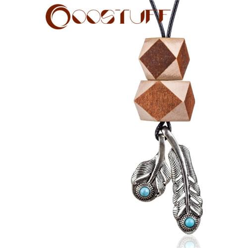 VIntage Jewelry Long Necklace for Women Wood Beads Feather Pendants Rope Chain Choker Suspension Jewellery necklaces & pendants