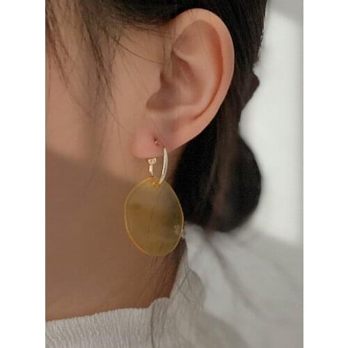 Vogallery Anti-allergy Yellow Transparent Acrylic Drop Earrings Women Fashion Gold Color Irregular Oval Big Earrings jewelry