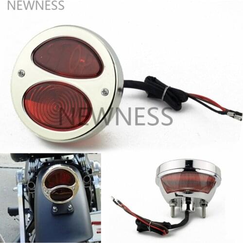 Chrome Red Motorcycle Tail Light For Harley Chopper Bobber Cafe Racer Duolamp Vintage Rear Stop Lamp Brake Light