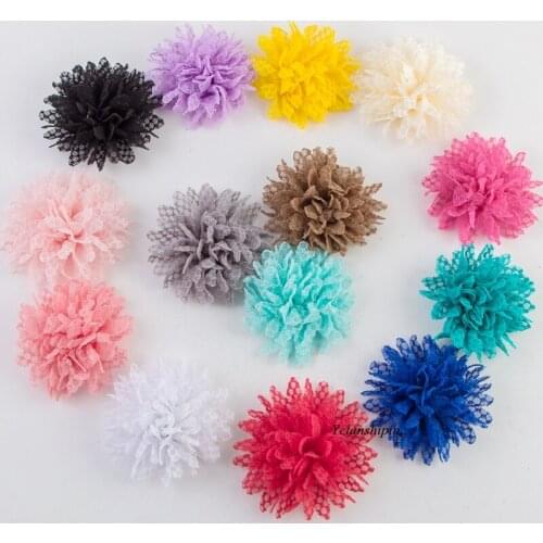 120pcs/lot 4" 14 Colors Hair Solid Ballerina Lace Flower Clips For Girl Hair Accessories Artificial Fabric Flowers For Headbands