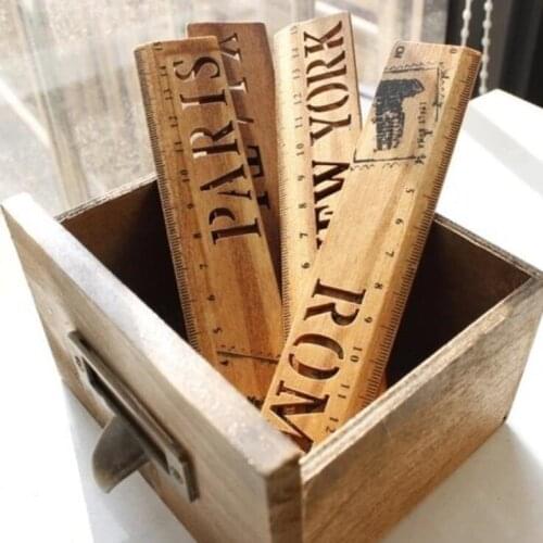 20pcs/Lot New Vintage City Hollow Wooden Ruler bookmark wood Measuring Straight Ruler office school supplies 15 CM