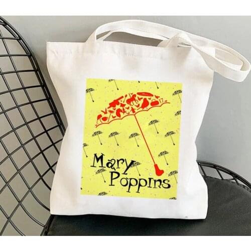 2021 Shopper Raining Mary Poppins Printed Harajuku women Shopping Bag Canvas Shopper Bag girl Tote Bag Shoulder Lady Bag