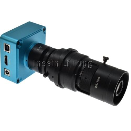 28MP HDMI USB Industry Video Microscope Camera+10X-200X Adjustable Magnification Zoom C-mount Lens Working Distance 100mm-150mm