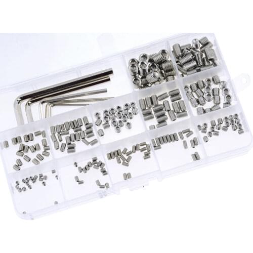 240pcs/box Hex hexagon socket set screw flat point stainless steel grub screw assortment kit M3 M4 M5 M6 M8 headless set screw
