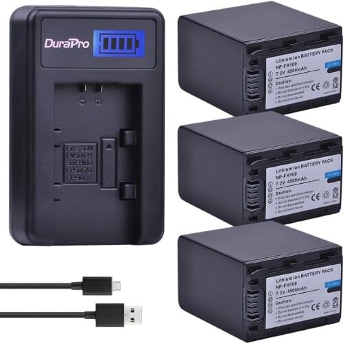 3pc 4500mAh NP-FH100 NP FH100 Camera Li-ion Battery + LCD USB Charger For Sony DCR-SX40 SX40R SX41 HDR-CX105 SR42E SR45E Bateria