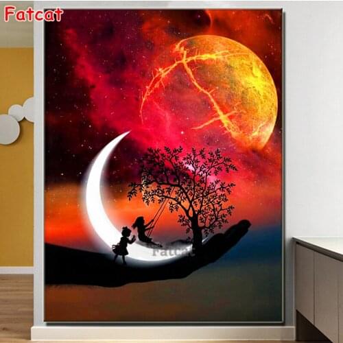 Diamond Embroidery Moon planet Diamond Painting cute Kids swinging Full Square Diamond Rhinestones Picture fantasy scenic PP2328